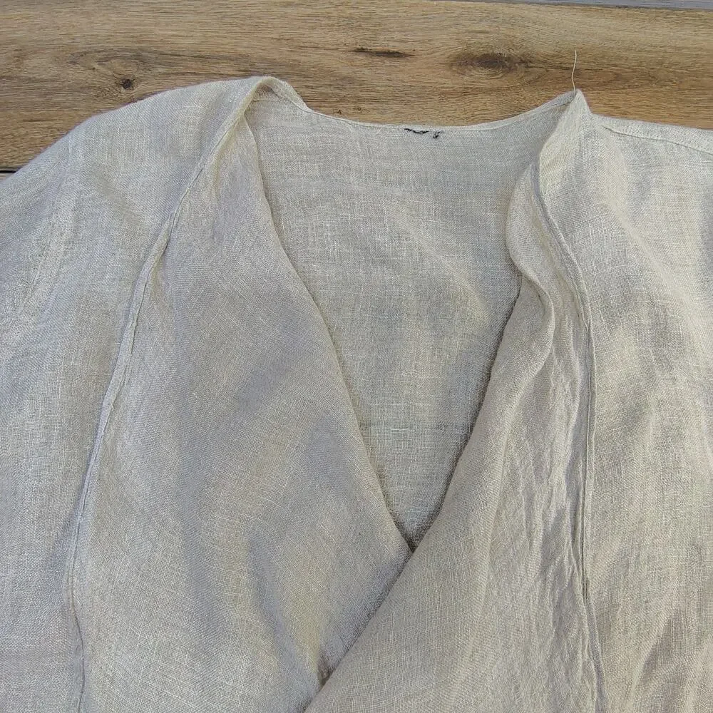 Pure Linen Gauze Kimono Cardigan Duster Wrap Coastal Grandmother Shrug Large